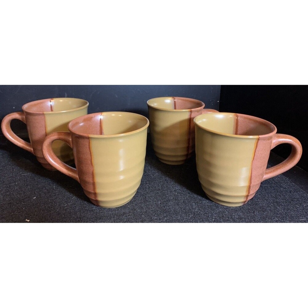 Set of 4 Sango Gold Dust Sienna Color Block 5039 Coffee/Tea Mugs, Excellent